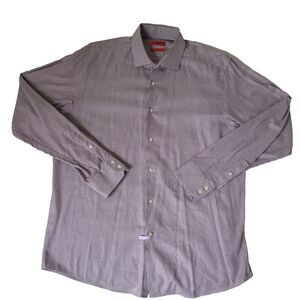 HUGO by Hugo Boss Dress Shirt 17.5 Regular Fit Two Ply Purple Houndstooth 44 EU